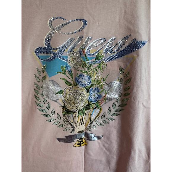 Guess Pink Bedazzled Floral Tennis Graphic Tee T-Shirt - Picture 2 of 4